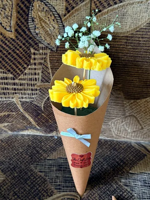 Candle Bouquet Cone Sunflower, by Ashanjali Apothecary